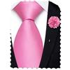 Hi-Tie - Cravatte da uomo extra lunghe da 160 cm e 178 cm in seta, solide, con spilla da bavero a forma di fiore, rosa, 63''(160cm)