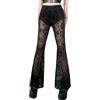 FEOYA Pantaloni Svasati in Velluto Pizzo Donna Leggings Gotici Vita Alta Pantaloni Flare Trasparente Skinny Slim Fit Legging a Campana Zampa Punk Lunghi Nero L Gamba Larga Halloween Retro