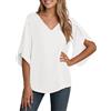 YGJIEGENG Camicia estiva da donna, con scollo a V, elegante, in chiffon, maniche a 3/4, casual, leggera, con maniche a campana, S-2XL, bianco, M