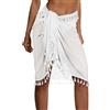 florynova Pareo da donna copricostume da bagno avvolgente copricostume da bagno copricostume da bagno gonna sarong con frange, bianco, Taglia unica