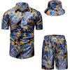 fifbird Completo da uomo di lusso nero oro camicie e pantaloncini 2 pezzi catena stampa set bottone completo con cappello alla pescatora, 109 blu, 3XL