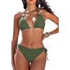 CMTOP Costume Donna Due Pezzi Bikini Set da Mare Halter Triangolo Costumi da Bagno Vita Alta Bikini con Coulisse Laterale Sexy Brasiliana Beachwear Regolabile Costume da Bagno(Verde_1, M)