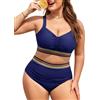 UMIPUBO Costume Donna Due Pezzi Taglie Forti Bikini per Seno Grande Vita Alta Boho Curvy Pancia Pieghe Contenitivo Modellante Push Up Plus Size Mare Estivo Costume da Bagno
