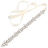 WEZTEZ Cintura da sposa in argento con strass trasparenti, cintura da sposa con perle per abito da sposa, taglie forti, Avorio, taglia unica