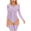Maeau - Body da donna sottile e trasparente con perizoma, lucida, leotard, body con spalline, intimo da notte, taglia M-XL, Lilla, L