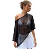 SYHVGI Poncho da donna in maglia trasparente con spalle scoperte a maniche corte tinta unita coprispalle asimmetrico in maglia scialle top, Nero , S