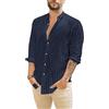Runcati Camicia in lino, da uomo, estiva, a maniche lunghe, a righe, per il tempo libero, in cotone, vestibilità regolare