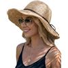 Hat Hut Cappello da spiaggia floppy all'uncinetto cappelli da sole in paglia per le donne a tesa larga fatto a mano cappello estivo da viaggio pieghevole, Beige, Taglia unica