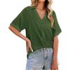 PASUDA Camicia Donna Estiva Lino Camicetta Manica Corta Elegante Blusa Scollo a V Maglietta con Bottoni Moda Casual Tinta Unita Tunica Copricostume Mare Tops(Blu,XL)