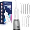 JTF Irrigatore Orale Senza Fili, Portatile Idropulsore Dentale Professionale Ricaricabile, 4 Modalità e 9 ugelli e Capacità 300ML Elettrico Water Flosser Impermeabile IPX7 per Viaggi a Casa(Bianco)