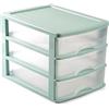 Acan Tradineur - Cassettiera da tavolo, realizzata in Spagna, 3 cassetti trasparenti, torre portaoggetti, armadio, bagno, ufficio, 26 x 27 x 35,5 cm, colore verde pastello