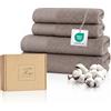 Ferò Set Asciugamani Bagno Lusso 4 Pezzi, OEKO-TEX 100% Cotone Premium 550 g/m², Ultra Morbido e Assorbente, 2 Coppie Viso Ospite, 2 Asciugamani Viso 50x100, 2 Asciugamani Bidet 50x30, Tortora