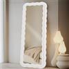 LunaMirror Specchio ondulato, grande intero specchio da terra parete per tutto il corpo, specchio con cornice in legno avvolto in flanella, da appoggiare, da appendere o inclinare, bianco, 160x60 CM