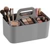FDKene Cestino Organizzatore con Manico, Organizer Impilabile in Plastica con 5 Scomparti, Scatola Portaoggetti Portatile Multiuso per Bagno, Cucina, Scrivania, Trucco, Ufficio, Artigianato, Grigio