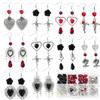 SUNNYCLUE 1 Scatola 10 Paia Kit per Realizzare Orecchini di Halloween Ciondoli A Cuore Gotico Croce Scheletro Ciondolo A Teschio Fiore Rosa Perle di Vetro Rosso Nero per Kit per Creazione di Gioielli