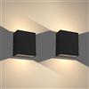 Klighten 2 Pezzi 7W Applique da Parete LED Esterno Interno impermeabile IP65 Su e Giù, Lampade da Parete Moderno in Alluminio per Soggiorno Giardino Corridoio, 2700-3000K Bianco Caldo, Nero