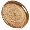 DECRAFTS Rotondo Rattan Vassoi da Portata con Manici Vassoio Tavolino Vassoio Decorativo Intrecciato per Ottomano Naturale (34cm x 7cm)