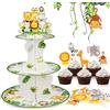 Dncvb Supporto per cupcake con animali Muffin Ständer con 10 topper per cupcake giungla Safari Vassoio in cartone per muffin con animali Decorazione per la tavola per compleanno