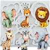MINFEIDMS Stampo in silicone a forma di animale, leone, elefante, giraffa, a tema giungla, safari, animali, cioccolato, decorazione per torte, topper per caramelle, pasta di gomma polimerica