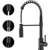 FORIOUS Rubinetto Cucina, Rubinetto Lavello Cucina Estraibile, Miscelatore Cucina con Maniglia Singola e 3 Funzioni, Rubinetto per Lavello con Molla Girevole a 360°, Nero Matte