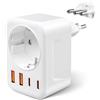 Carehabi Adattatore Italia Presa con 1 AC & 2 USB-A & 2 USB-C (3,4 A) Adattatore da Viaggio Tipo L Presa DE a IT Adattatore per Uruguay, Cile, Etiopia, Italia, Libia, Siria, Tunisia