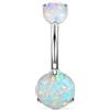 hengkaixuan Kzslive - Piercing per ombelico con doppia gemma G23, in titanio, 14 G, 10 mm e Titanio, colore: Opale rotondo bianco