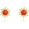 gioiellitaly Orecchini a lobo sole con corallo rosso naturale centrale e zirconi bianchi incastonati su montatura in Argento 925 dorato chiusura perno e farfallina gioiello unico artigianale made in italy