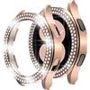 Miimall Custodia compatibile con Samsung Galaxy Watch Active 4 40 mm/44 mm, doppia fila di cristallo Bling strass telaio rigido PC antiurto Custodia protettiva per Galaxy Watch Active 4-Rose Gold