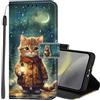 Lonrapa Cover per Samsung Galaxy A35 5G Custodia in PU Pelle Portafoglio per Galaxy A35 5G Fiori Colorati Motivo a Libro Flip Caso con Magnetica TPU Antiurto Protettiva Cover - Gatto