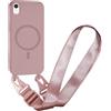 FMPCUON FNPCUON Cover Magnetica con Cordino per iPhone XR Compatibile con MagSafe,Ricarica Wireless, Placcatura Disegno Custodia con Collana Laccio Tracolla Regolabile Case.Rosa