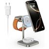 LULULOOK [Certificato Qi2] stazione di ricarica per Apple Watch e iPhone, in alluminio 3 in 1 con ricarica rapida da 15 W, per iPhone 17/16/15/14/13/12, 5W per Apple Watch Ultra 3 2 1, AirPods Pro 3