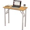 DlandHome - Tavolo pieghevole piccolo, 80 x 40 cm, senza necessità di installazione, in legno composito, scrivania per computer e postazione di lavoro, color teak e gambe bianche