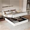 KRYZOR Letto imbottito da 160 x 200 cm con contenitore, letto idraulico con LED e USB, letto per ragazzi con spazio nascosto nella testiera, moderna struttura letto con rete a doghe (beige-E, 160 x