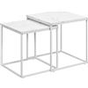 NMK HOME Tavolino da salotto 50x50 cm, set di 2 tavolini quadrati effetto marmo bianco, gambe in metallo bianco, design moderno salvaspazio per soggiorno e camera
