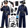 Mishopy Costume Poliziotto Bambino Vestito Polizia con Cappello Registratore Occhiali da Sole Walkie Talkie Manette Giocattolo Polizia Accessori Costume Halloween Carnevale per Bambini