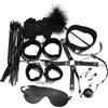 CSCLI 10 pezzi di manette di peluche set nero, polsini alla caviglia, maschera per gli occhi, collana frusta gioco, accessori corda