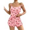 Ekouaer Pigiama Donna Estivo Corto Sexy Pigiami Fionda Canotta Stampa Senza Maniche Casual Set Volant Morbido Comodo Pigiamas, Rosa, XXL
