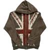Generico Felpa con Cappuccio e Zip Unisex con Bandiera Union Jack Britannica, Design Music Rock Fest Vintage, Marrone, 100% Poliestere Acetato (IT, Testo, XXL, Regular, Regular)