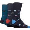 SockShop Gentle Grip - Calzini da uomo in morbido cotone traspirante con motivo a piedi, in confezione multipla da 3