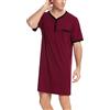 Yukiuiny Maglie Pigiama Uomo Abbigliamento da Notte Cotone Camicie Lunghe per Dormire,Maniche Corte-1-Rosso Vino/3XL