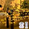 Sunshine smile Catena luminosa con corda, 5 m, 100 LED, funzionamento a batteria, 8 modalità con telecomando, funzionamento a batteria, per esterni, resistente alle intemperie, luce bianca calda, per matrimoni