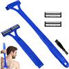 FUHAMJ 1 Set Rasoio Schiena Uomo,45Cm Pieghevole Per La Cura Della Schiena, Del Viso, Del Petto E Delle Spalle,Con 2 Testine Di Rasatura Rimovibili E Allungamento Del Braccio Ergonomico(Blu,B)