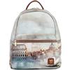 YNOT Zaino Medio YES380S6 in PVC, Stampa Roma con Fiore di Loto, 26,5x30,5x13 cm, Stile Casual Sportivo, Donna