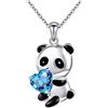 Yienate Collana con ciondolo a forma di panda con ciondolo a forma di orsetto a forma di cuore bianco e argento, idea regalo per donne e ragazze, Cristallo Argento Zirconia cubica, Zirconia cubica