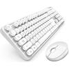STIVIC Tastiera wireless e mouse combinata, stile macchina da scrivere retrò con tasti rotondi, 2,4 GHz, mouse con connessione senza interruzione, per computer, PC, desktop, laptop, WindowsxP/7/8/10 (bianco)