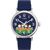Timex Peanuts Pumpkin Patch TW2W72700 - Orologio da uomo da 40 mm, cinturino in pelle blu con quadrante blu e cassa argentata