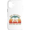 Funny Bionic Woman Hip Surgery Gifts Custodia per iPhone 16 Plus Un pulcino dell'anca con uno scheletro retrò tramonto dell'anca