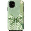 Coquette Aesthetic Green Bows & Ribbons Custodia per iPhone 11 Grazioso nastro verde a scacchi verde menta scuro verde salvia