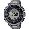 Casio Pro Trek, orologio da uomo atomico con triplo sensore solare resistente con termometro, altimetro, barometro, bussola, ora mondiale, Tonalità argento., Bracciale