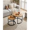 Amveya Tavolino da Salotto Moderno, Tavolino Salotto Legno Rotondo, Coffee Table con cornice nera, Tavolo Salvaspazio 2 pezzi （⌀50 x 45 / ⌀40 x 35 cm